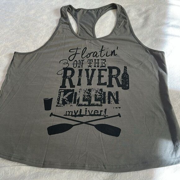 Tank Top Gray Graphic Women's Racerback Plus Size 3XL Floatin - Picture 1 of 7